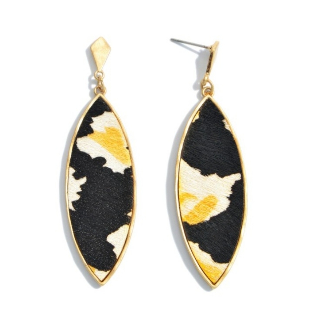 Faux Animal Hide Drop Earrings (Black)